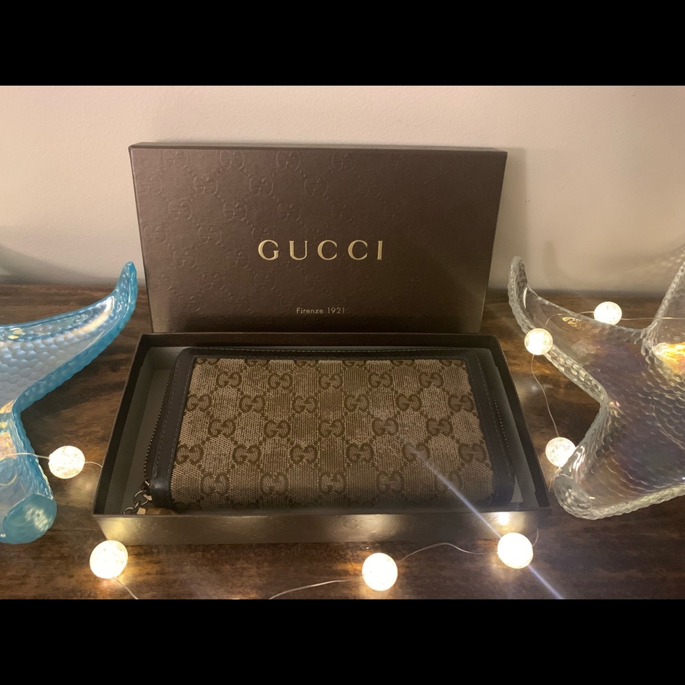 Gucci Monogram Bamboo Tassel Zip Around Wallet